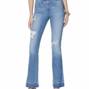 Jessica Simpson Size 28 Uptown Slim Marwood Ripped Frayed Hem Flare Jeans
